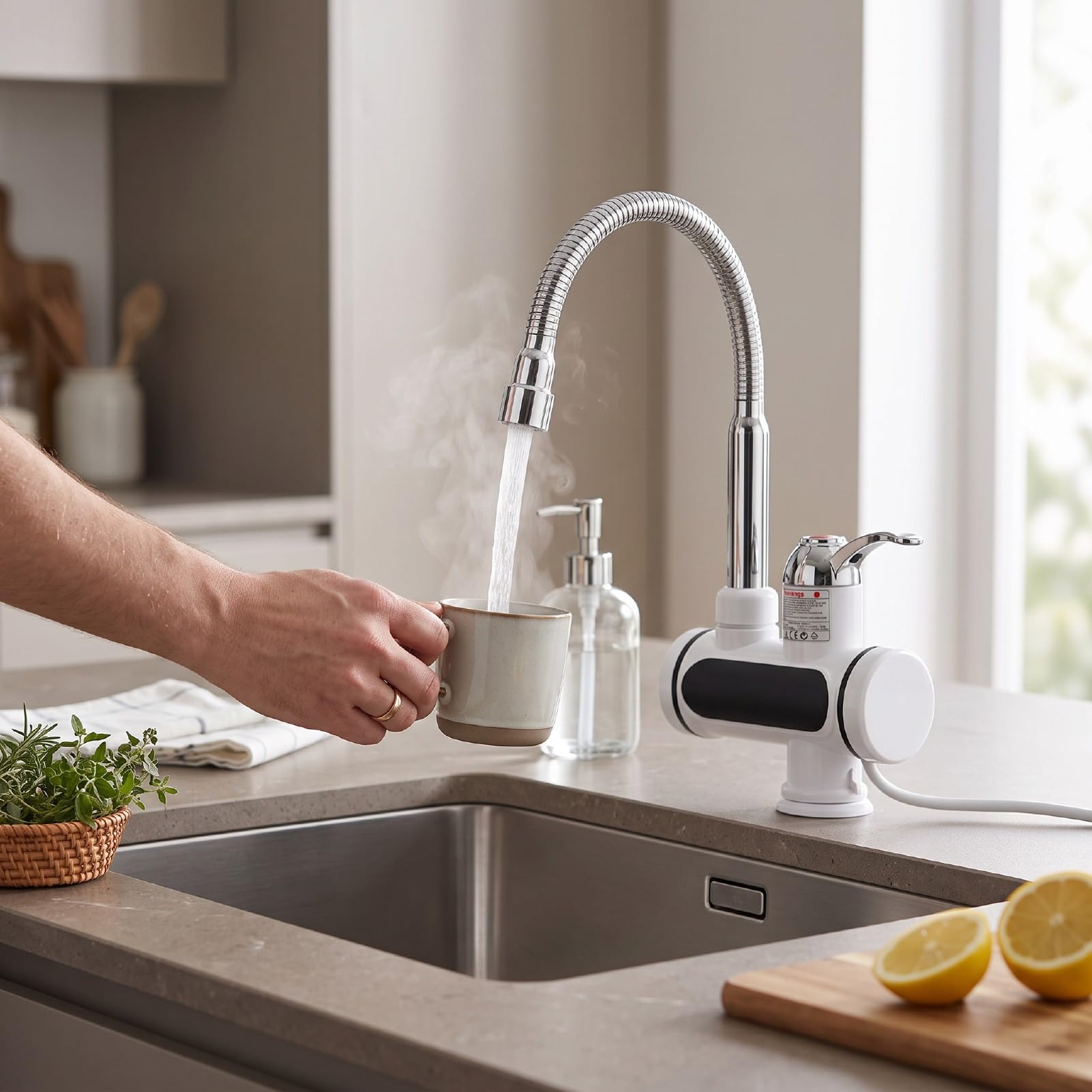 YWBL-WH Durchlauferhitzer Wasserhahn 3000W 360 Grad Drehbar (EU-Stecker