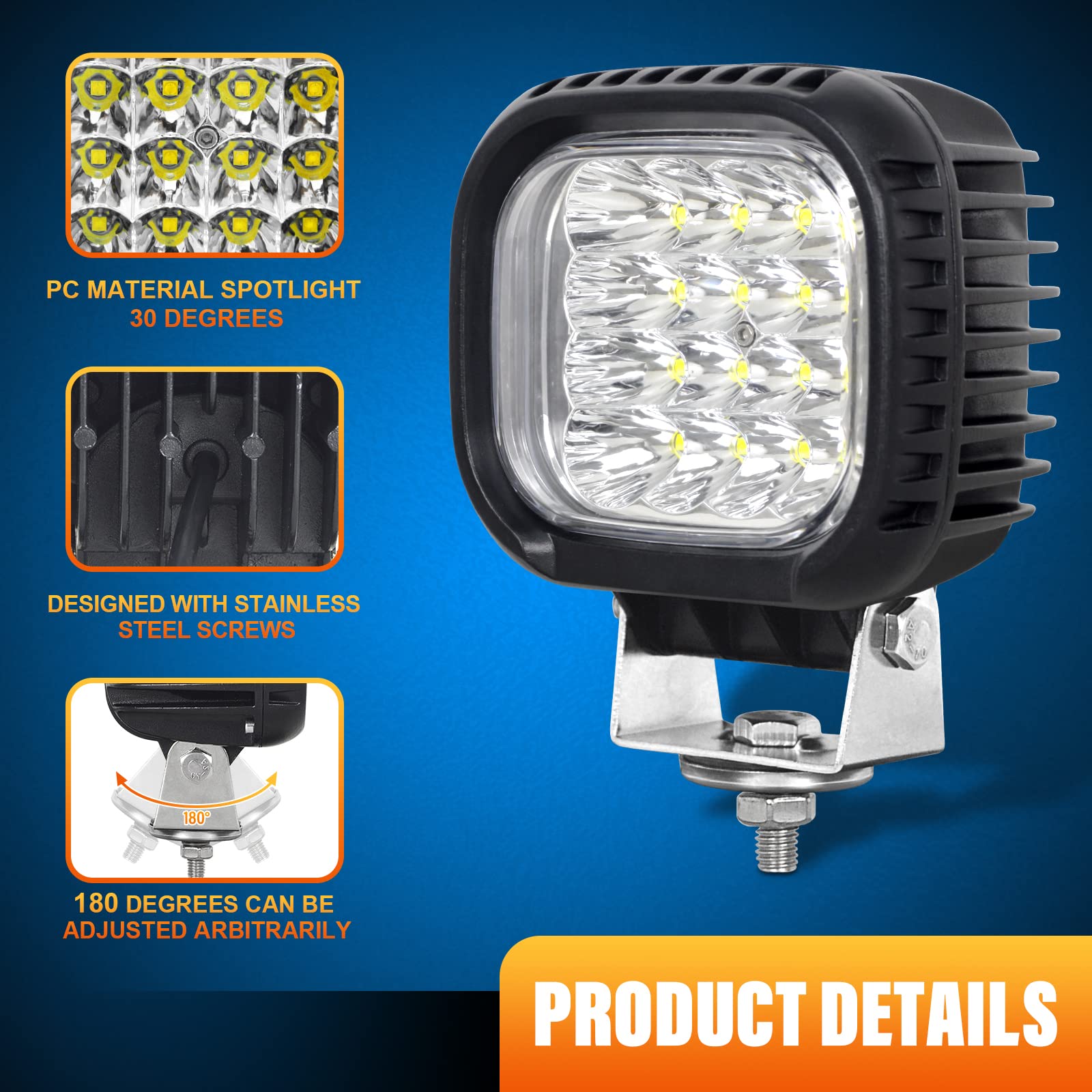 PICAA Luci da lavoro a Led, 5 Pollici 48W 6000K Bianca Fari Luci Led, 4800LM Esterno Led Spot light per FUORI STRADA Moto 4WD SUV ATV UTV Camion 12V 24V (2 Pezzis)