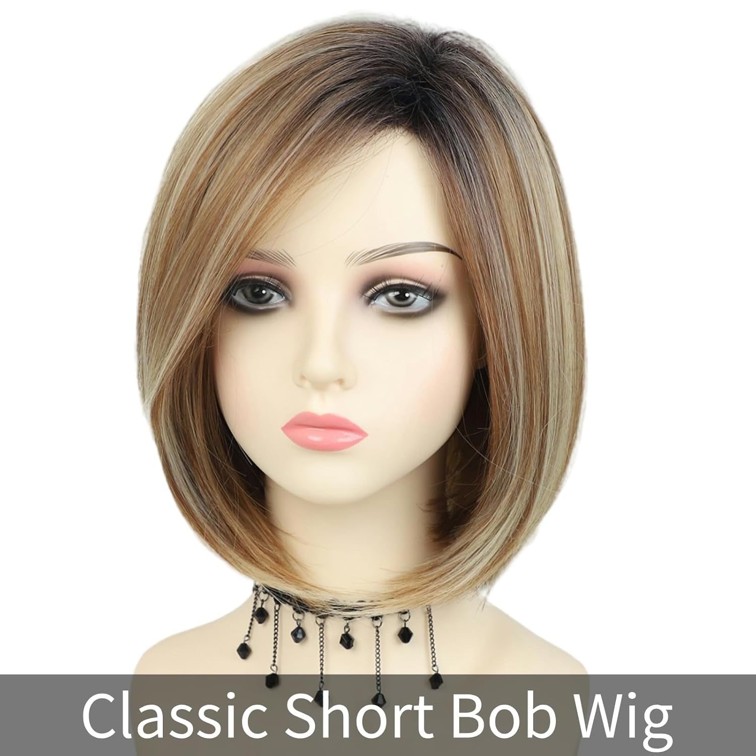 RENERSHOW Short Ombre Blonde Bob Wigs for Women 12 inch Cute Straight Bob Wigs for Girls Mixed Blonde Highlight Synthetic Wig Pixie Cut Hair Replacement Wigs - Image 2