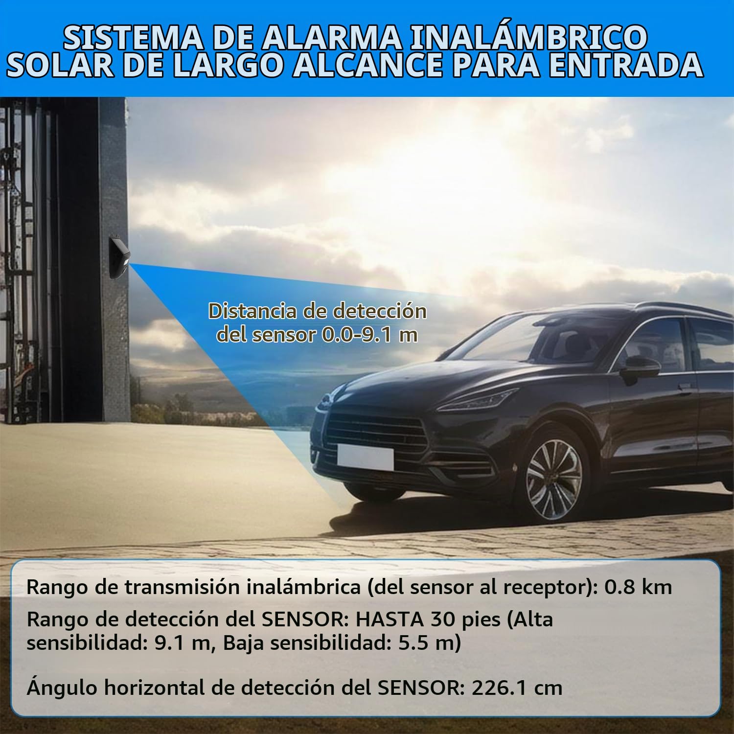 QUMOX Alarma de Entrada con Energía Solar – Sistema de Alerta Inalámbrico con Sensor de Movimiento Exterior, 2 Sensores y 1 Receptor para Seguridad en Casa y Negocio