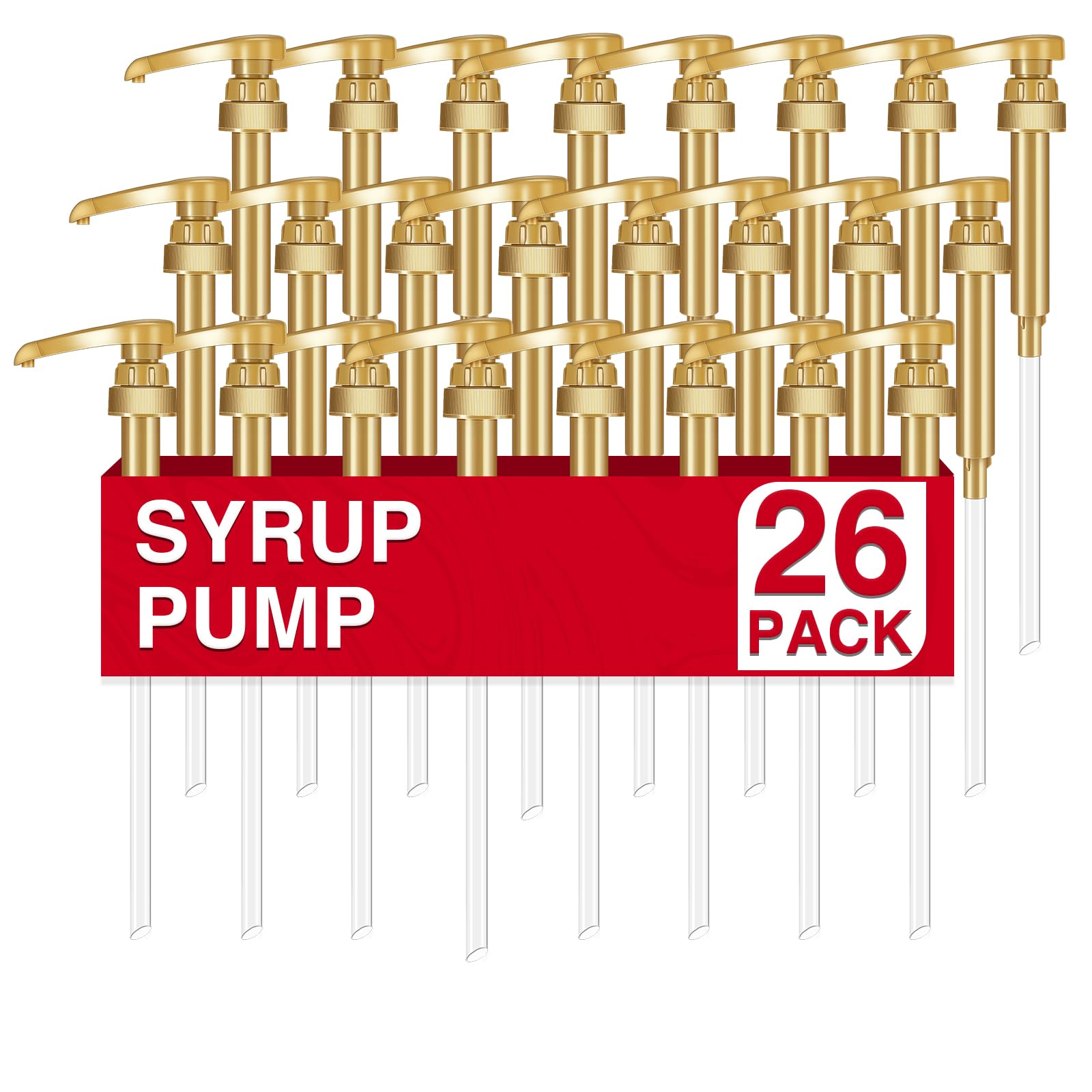 VOISEN Coffee Syrup Pumps, Syrup Pump, 26 Pack Gold Skinny Syrup Pump for 750ml 25.4oz Syrup Bottle, Syrup Pump Dispenser for Kitchen Dinning Coffee