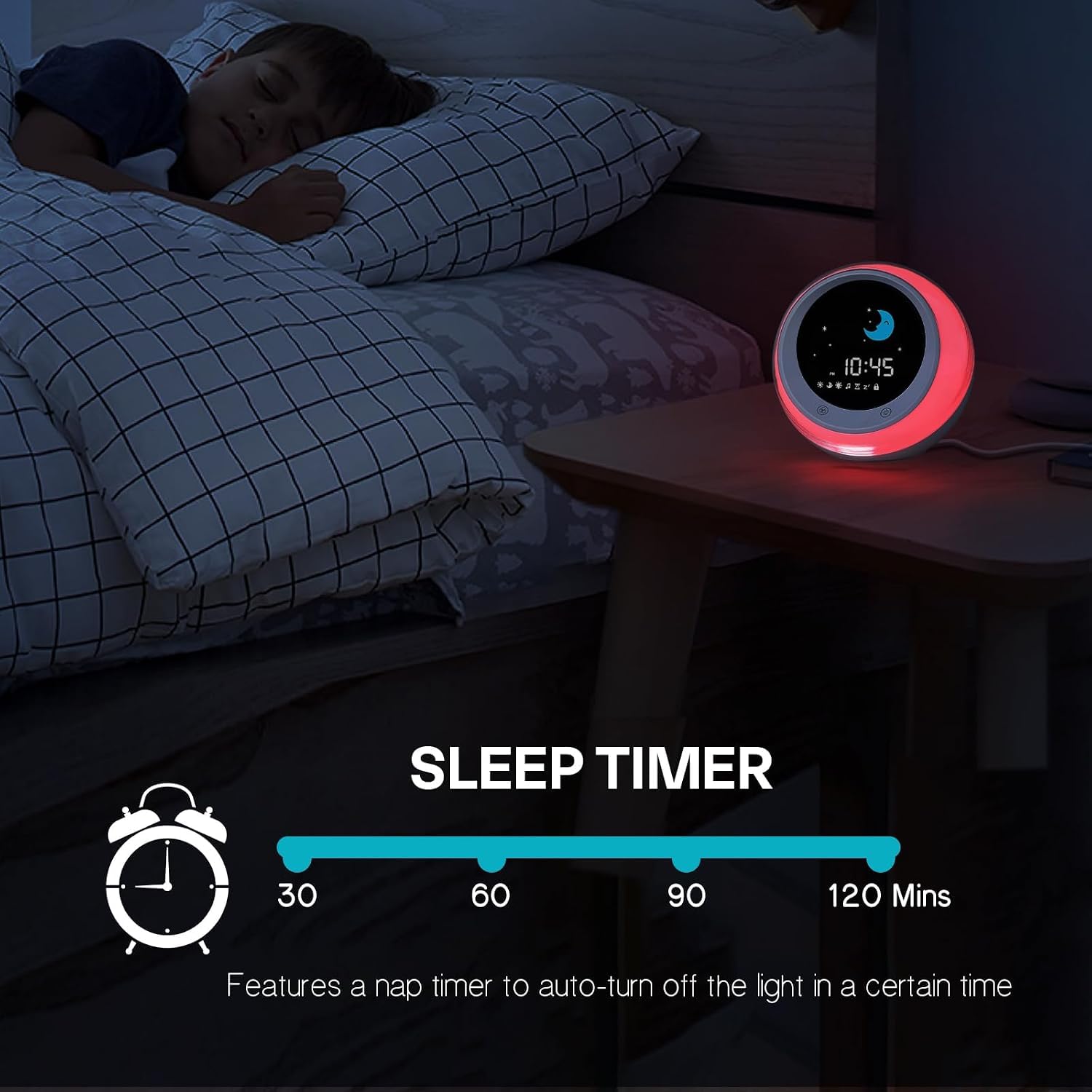 iHoo - Reloj despertador para niños, entrenamiento del sueño, con elevación del sol y la luna, máquina de sonido para dormir, luz nocturna y reloj despertador para niños pequeños y niños