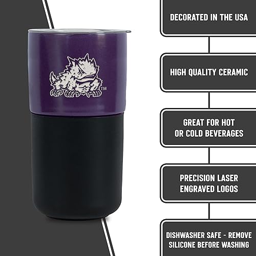 Miniatura 159 de Rico Industries NCAA Miami of Ohio Redhawks - Vaso de cerámica de 16 onzas con agarre de silicona, grabado láser profundo, diseño de color negro