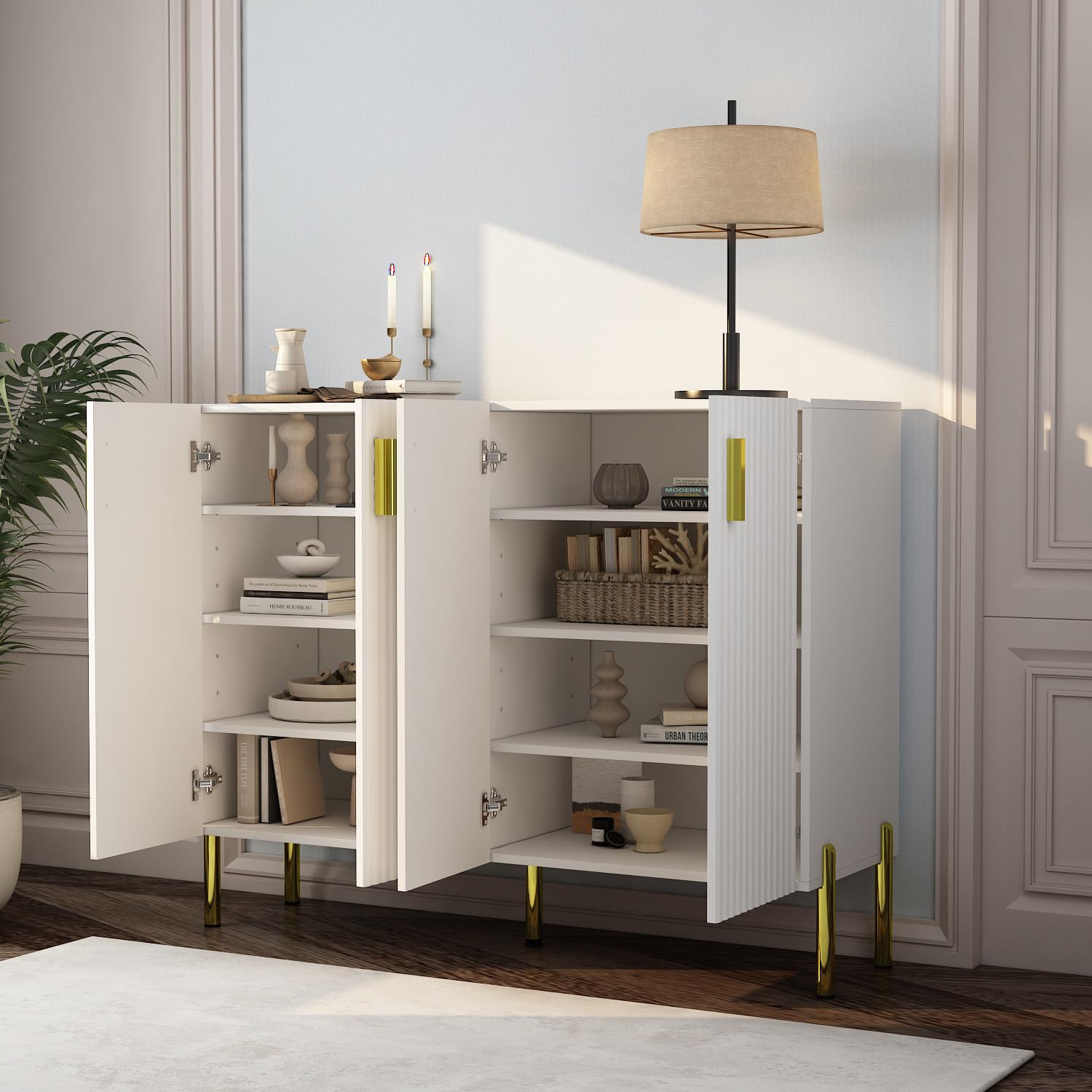 Buffet Moderne à 6 Tiroirs, Buffet De Cuisine En Mdf Et Acier Pour Salle A Manger Chambre Et Salon120x40x75 Cm Blanc