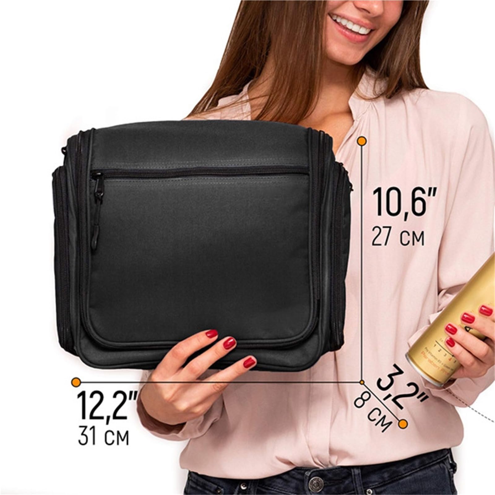 Hängende Reise-Organizer Reise-Organizer-Tasche for Aufhängen, Make-up-Tasche, große Kapazität, Kosmetiktasche für Damen Herren(Black)
