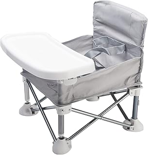 POHOVE Travel Booster Seat with Tray for Baby, Portable Foldable High Chair Toddler Seat for Eating, Folding Feeding Booster Seat for Indoor/Outdoor Aluminum Alloy Children Dining Chair