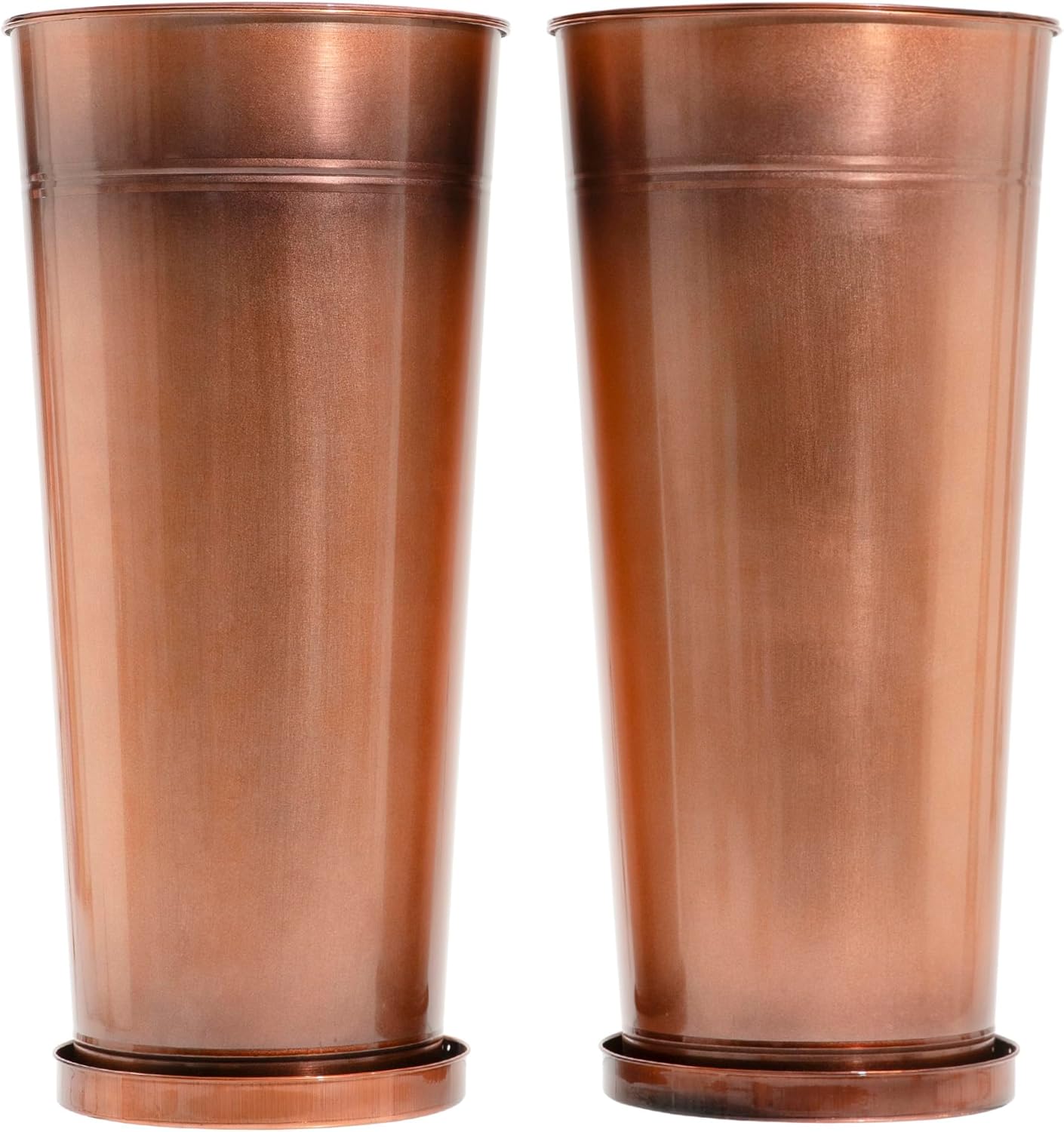 28in Tall Copper Planters Set of 2,Galvanized Steel Tall Outdoor Planter for Indoor/porches- Copper Color(2planters,2inner pots with Holes,2trays) Vintage Copper 28in copper