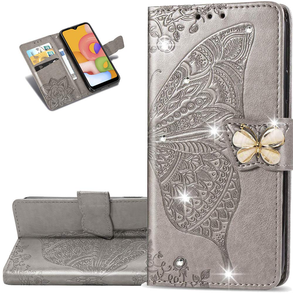 LEMAXELERS Samsung Galaxy Z Fold 5G Case Bling Diamond Butterfly Embossed  Wallet Flip PU Leather Magnetic Card Slots with Stand Cover for Samsung