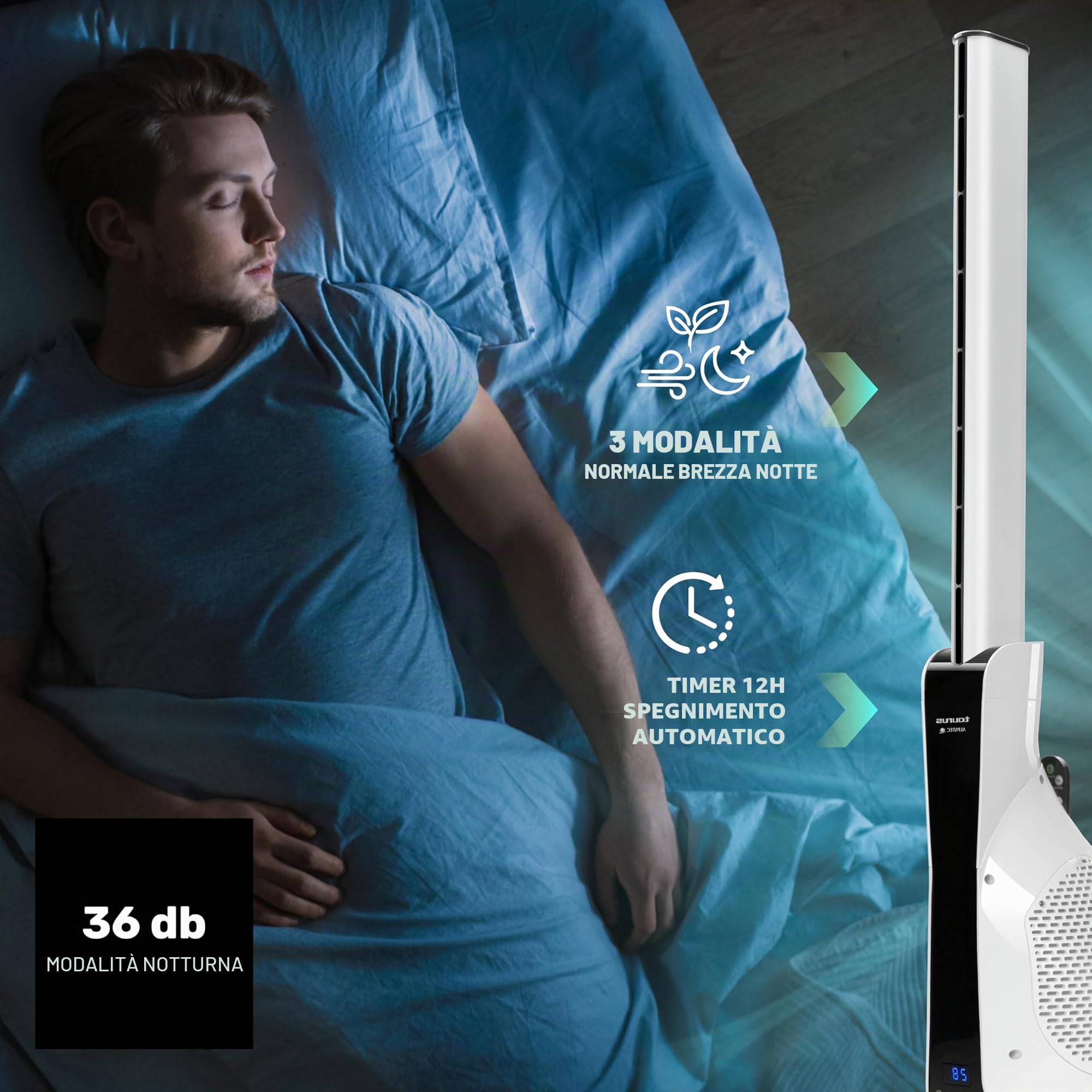 Taurus, Babel Invisible, Ventilatore a torre, reversibile, Bianco e nero