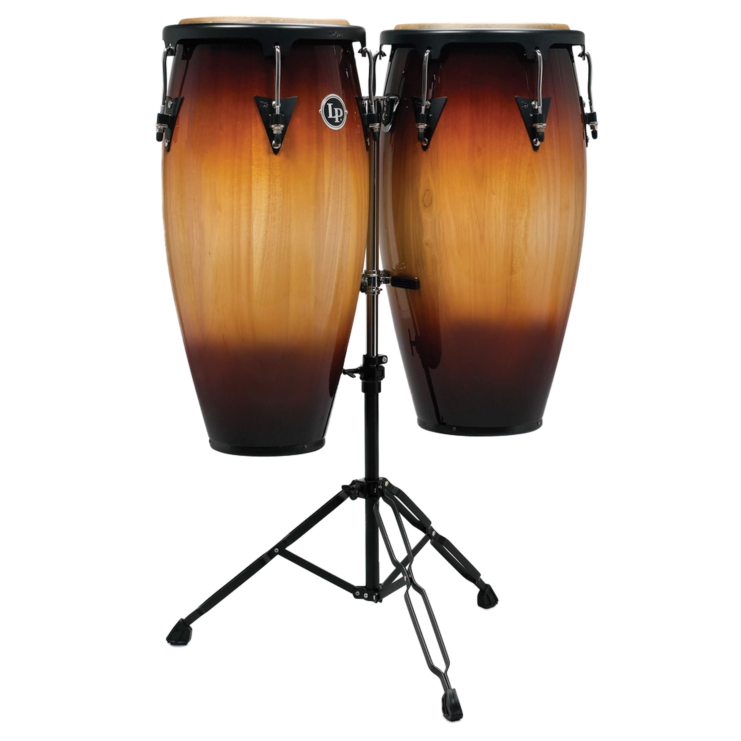 Latin Percussion LP Aspire Wood Congas 11" & 12" Set with Double Stand - Vintage Sunburst/Black