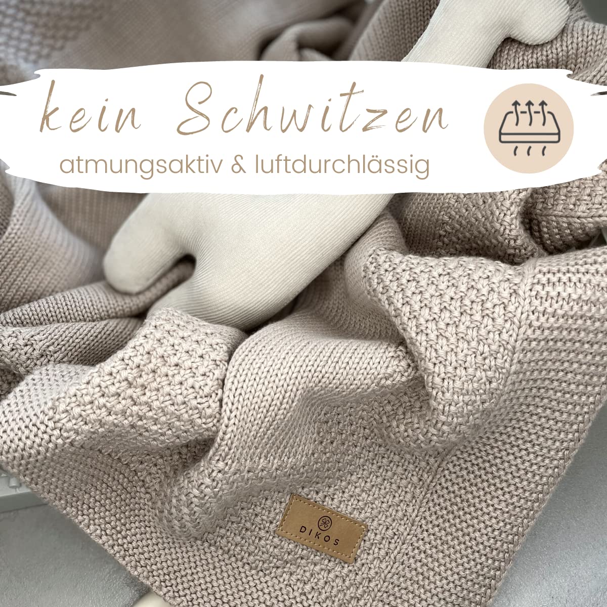 DIKOS Babydecke aus 100% Bio-Baumwolle (GOTS & OEKO-TEX) – weiche, atmungsaktive Baby Decke für Neugeborene Jungen & Mädchen – kuschelige Strickdecke, Kuscheldecke – Geschenk zur Geburt (warmes Taupe)