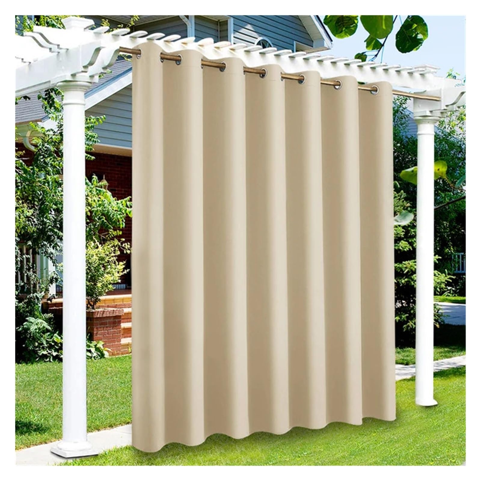 Zymjzbetic Pergola Curtain Outdoor Curtains Waterproof Garden Exterior Curtain Sunlight Blackout For Patio Porch Pergola Covered Terrace Gazebo(Beige,1PCS_W52XH84IN-132X213CM)