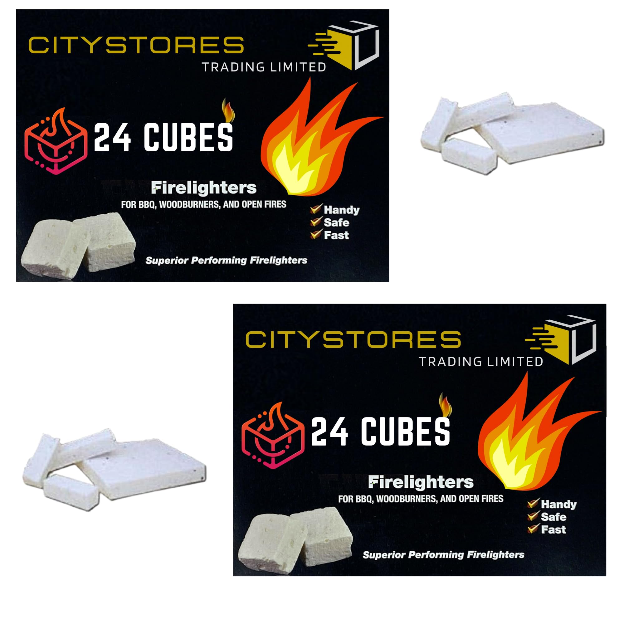 Citystores® 48 Fire Lighters Fireglow Wood Long Firelighters Burning Fireglow Fast Bbq Mess-Free Safe Odourless Instant Fire Starters for Wood Burners Barbecues Stoves Grills Campfires