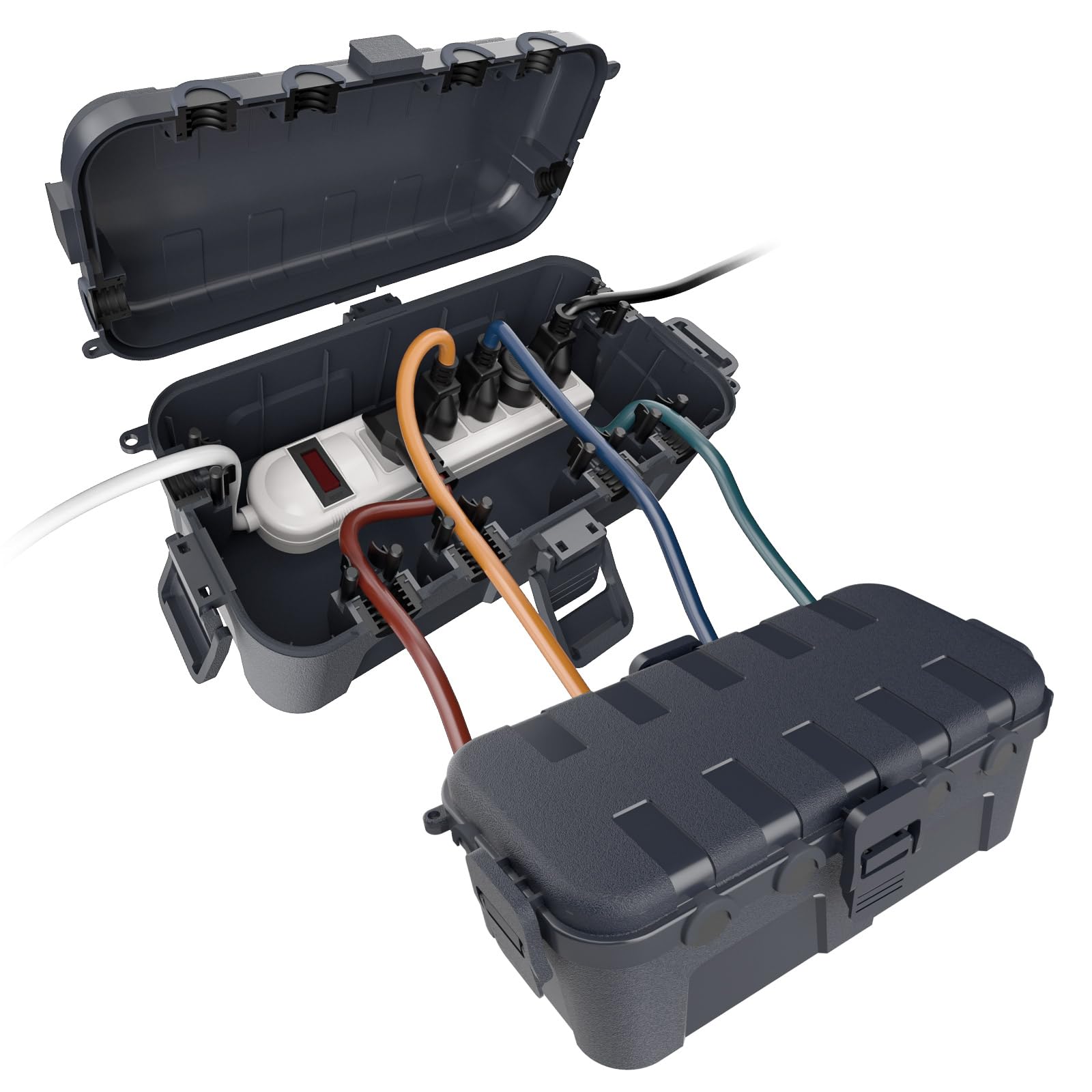 Flemoon [2 Pack] Outdoor Electrical Box Waterproof, Medium Weatherproof Electrical Box (11.5x5.2x4 inch) w/6 Cable Entry Ports, Extension Cord Cover