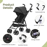 Poussette pour bébé, poussette parapluie avec poussette pliable et auvent réglable, poussette pour nouveau-né pliable avec panier de rangement, porte-gobelet, roues à suspension pour nourrissons (Noir)