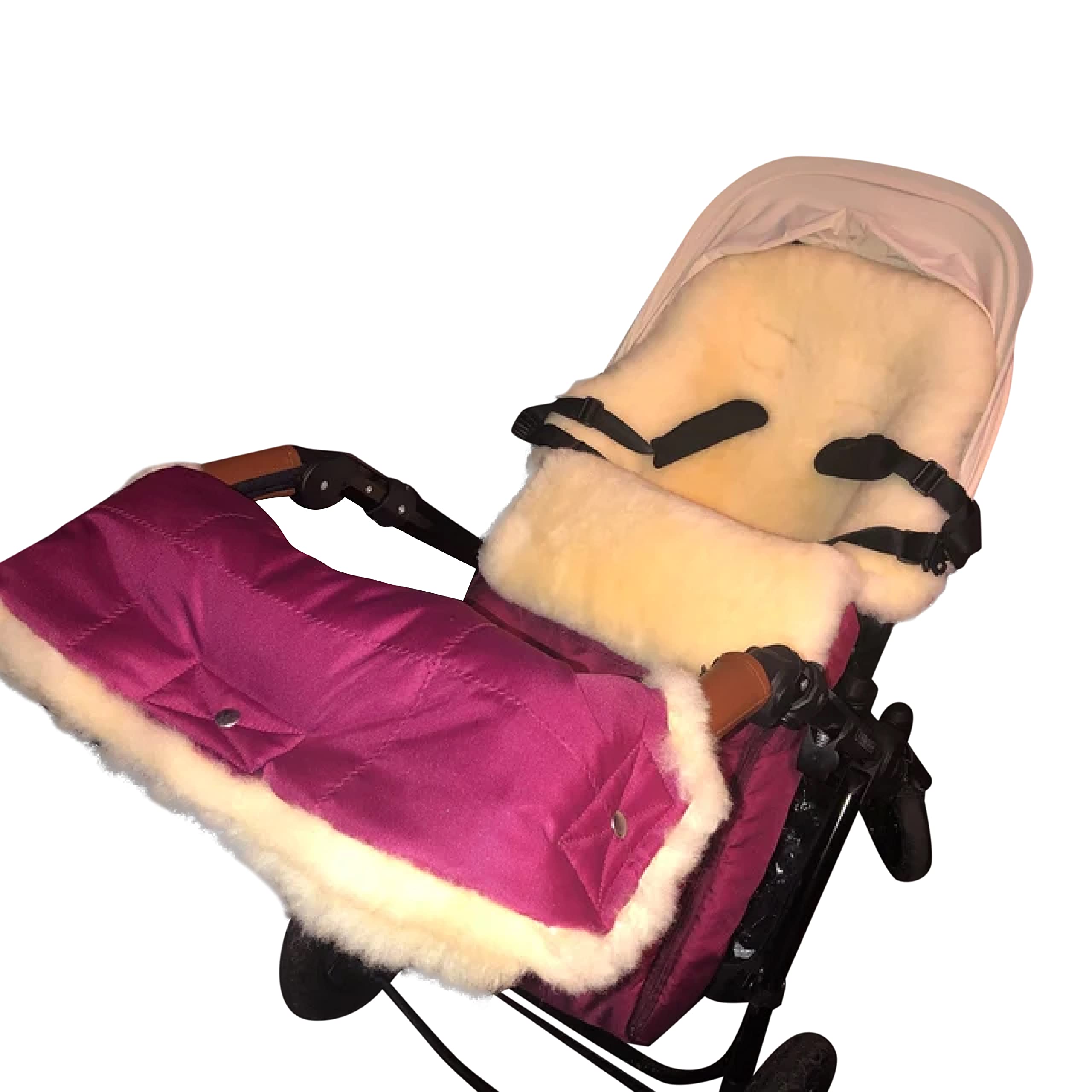 Genuine Medical Sheepskin Baby Stroller Hand Muff | Stroller Handle Cover | Sheepskin Hand Muff | Pram Hand Muff (Cranberry)