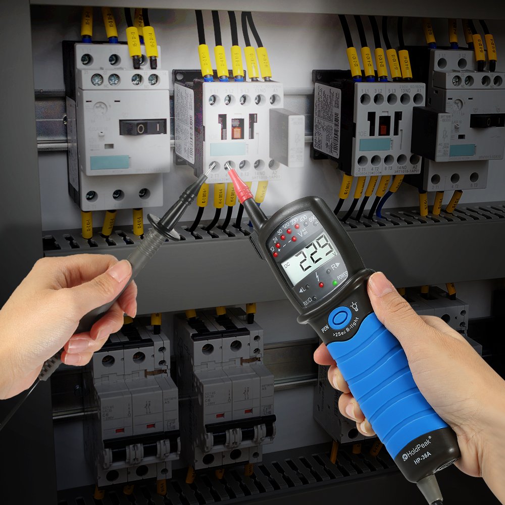 HoldPeak Contact Auto Range LCD Tester napięcia AC DC Detektor do pomiaru 12–690 V z ciągłością RCD Test rotacji fazy Wykrywanie polaryzacji i podświetlany wyświetlacz Zawiera