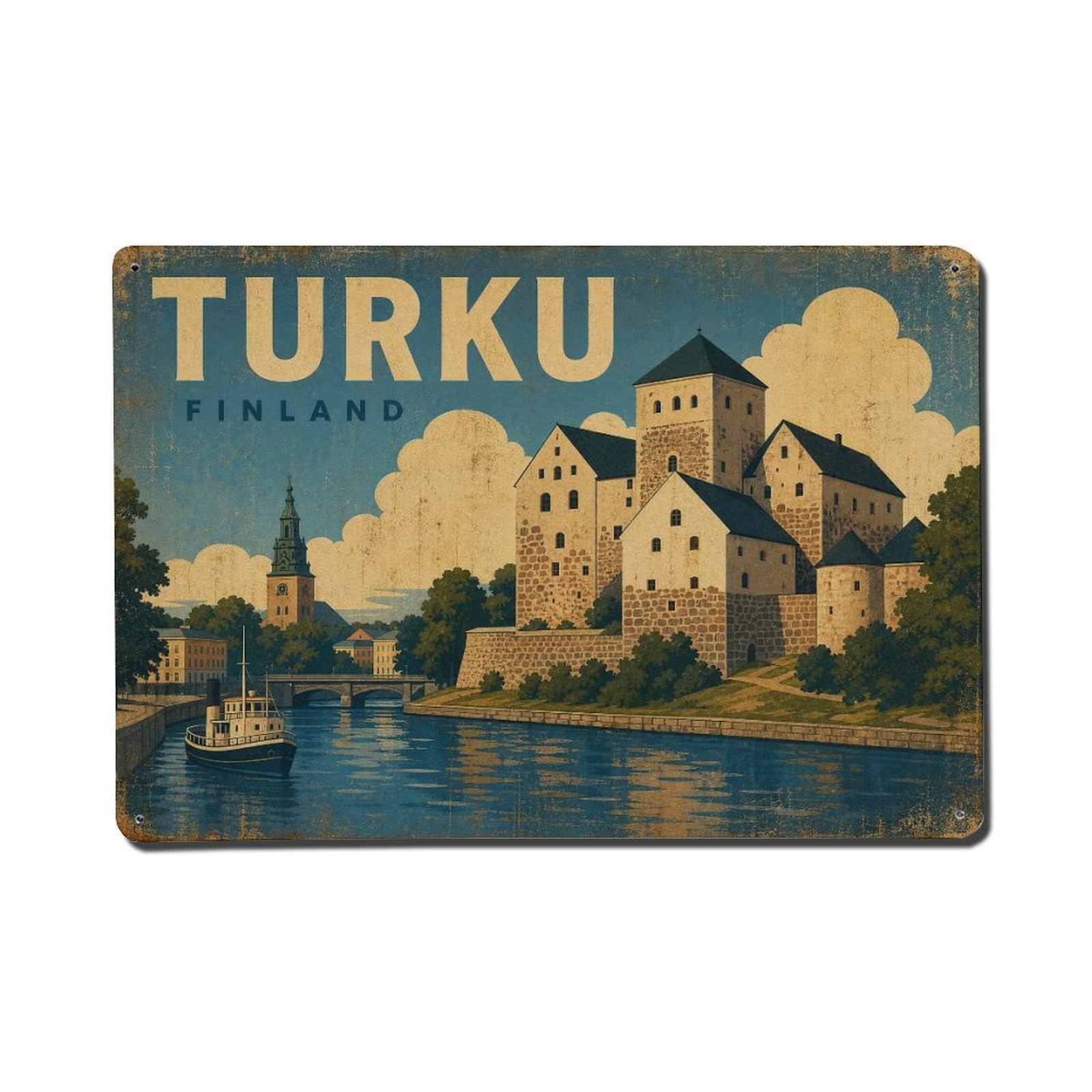 Retro Travel Finland Turku Metal Tin Sign