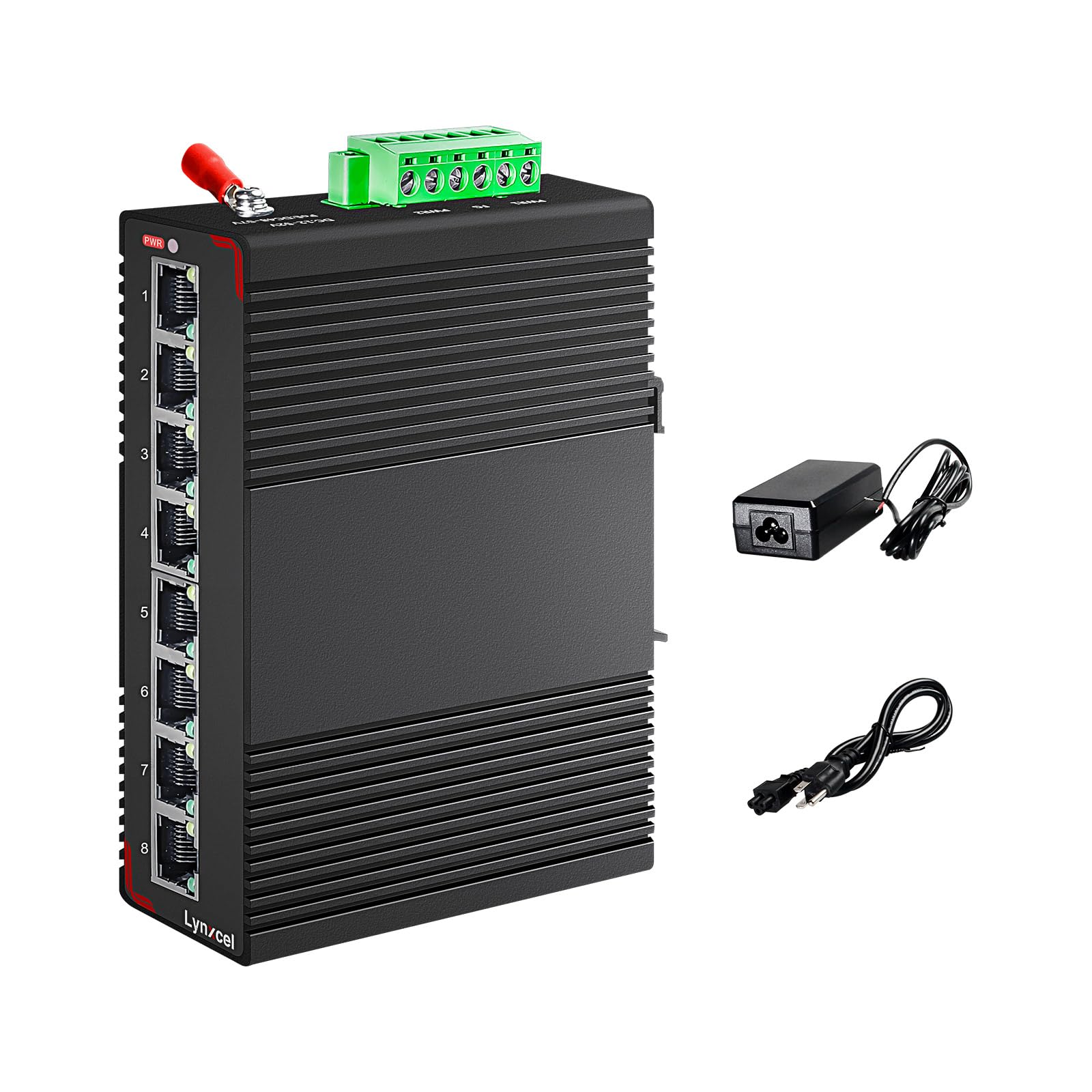 8-portowy gigabitowy przemysłowy przełącznik Ethernet na szynę DIN, pojemność przełączania 16 Gb/s, niezarządzany przełącznik sieciowy 10/100/1000 Mb/s, klasa IP40 (-40 do 85.0 °C) z jednym