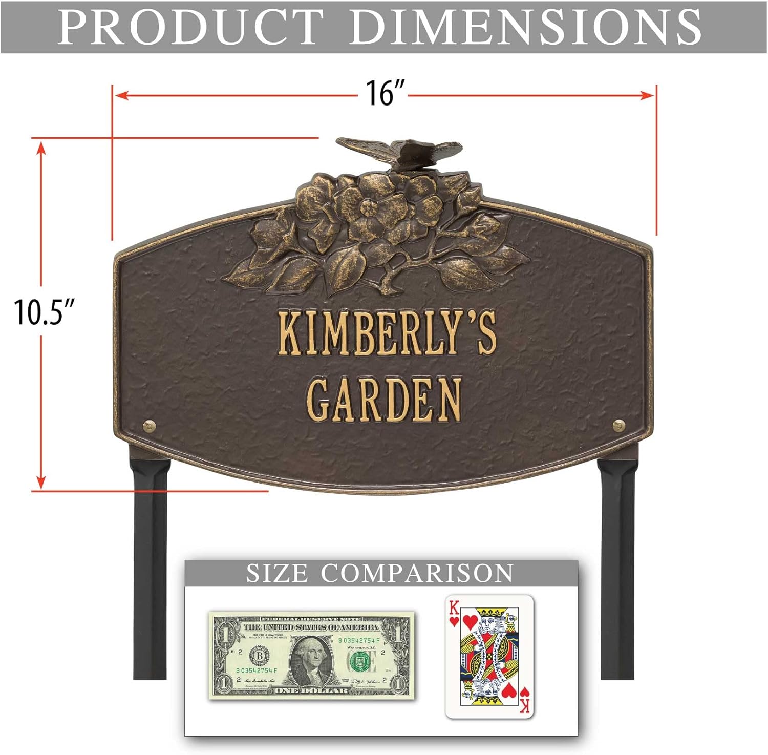 Whitehall™ Personalized Cast Metal Yard Plaque - The Butterfly Blossom Garden Lawn sign. Made in the USA.