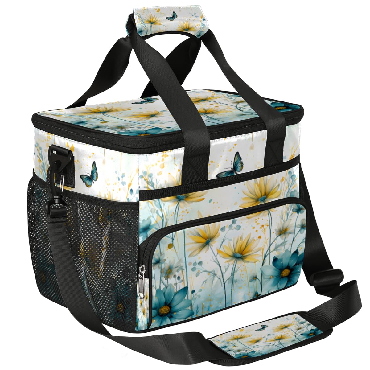 Floral Insulated Picnic Backpack Lunch Box for Women Men Picnic Basket Tote Lunch Bag Picnic Bag Portable Lunch Bags for Picnic, Beach, Work, Trip,Office, Camp Flying Butterfly