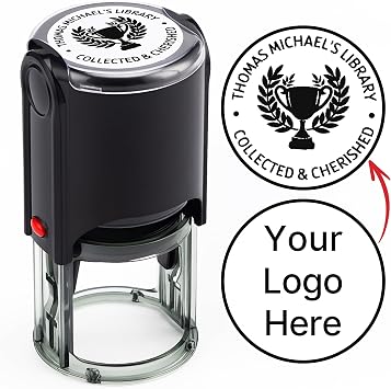 Custom Logo Stamp Personalized Round Self Inking Stamp with Your Business Logo or Text 4 Sizes & 5 Ink Colors Refillable Custom Image Stamp for Small Business, Branding Round