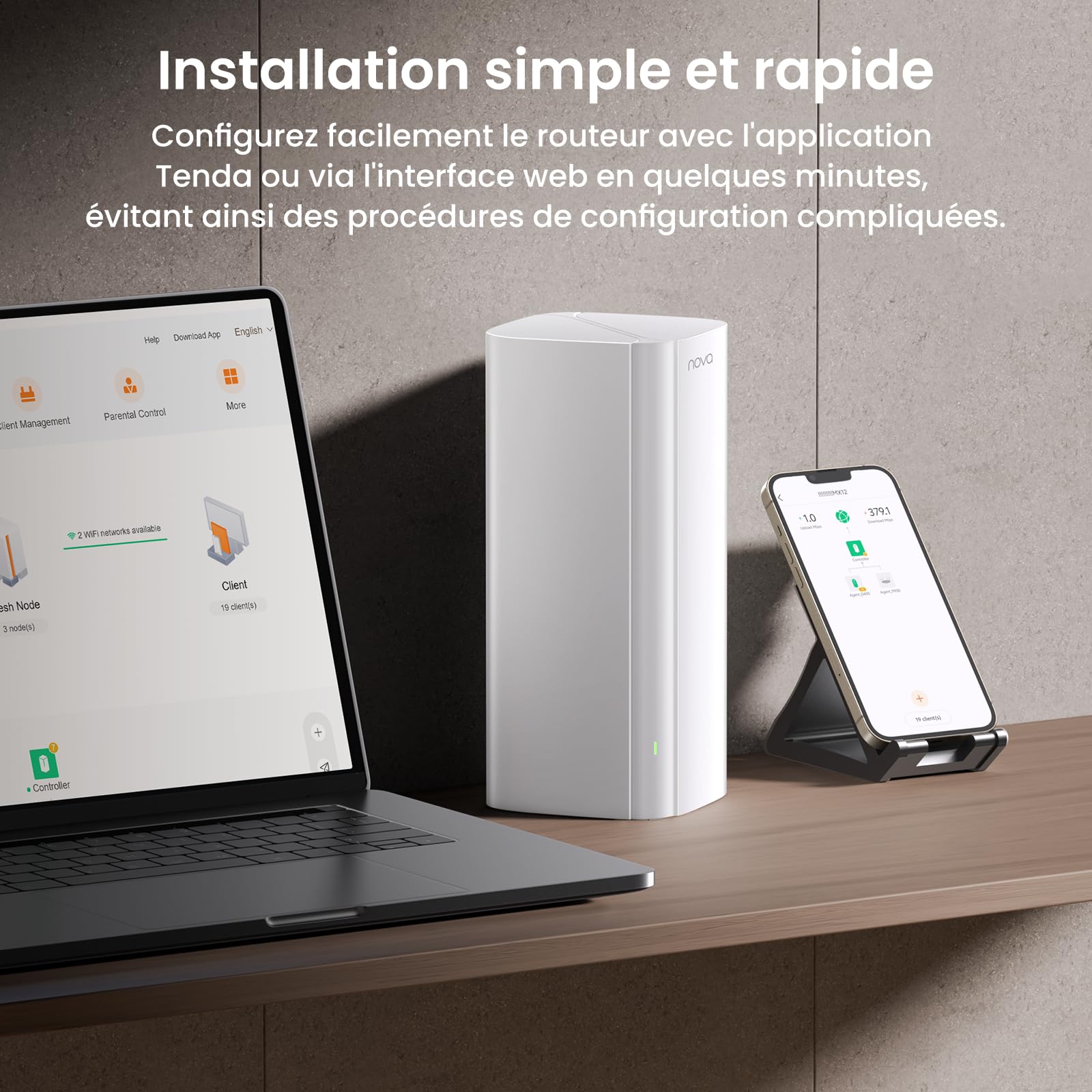 Tenda Mesh WiFi 6 AX3000 Nova MX12 3 Pack - Système WiFi Mesh pour toute la maison - Couverture de 330㎡ - Contrôle parental - Extension de routeur WiFi
