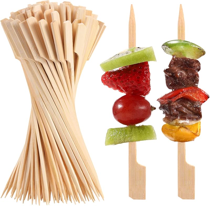 200 PCS Bamboo Skewers for Appetizers, 4.7 Inch Toothpicks Cocktail Picks | Mini Food Sticks for Drinks, Fruit Kababs, Sausage, Barbecue Snacks, Natural Wooden Paddle Skewer, Charcuterie Accessories