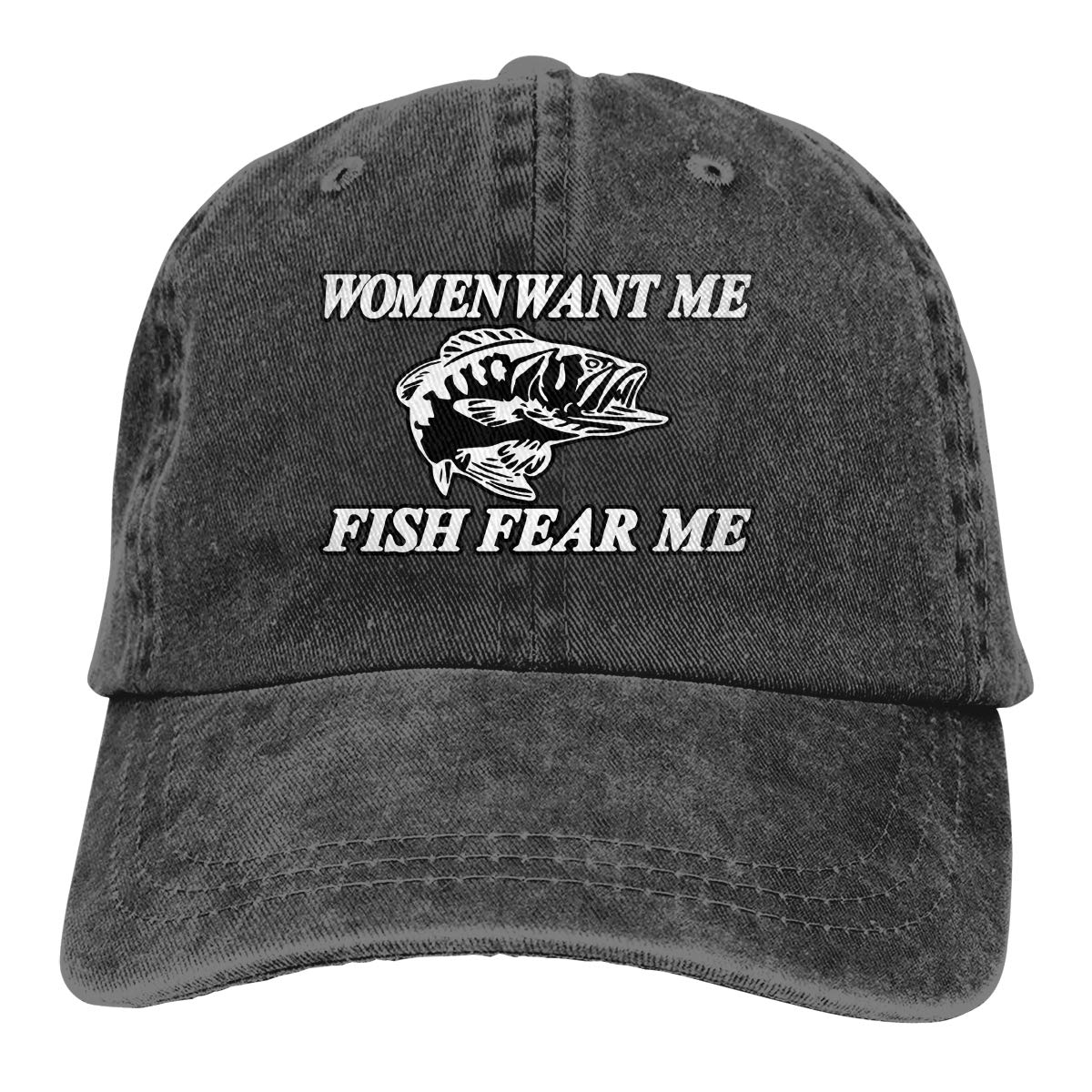 Siuwud Women Want Me Fish Fear Me Washed Baseball Cap Trucker Hat Adult Unisex Adjustable Dad Hat