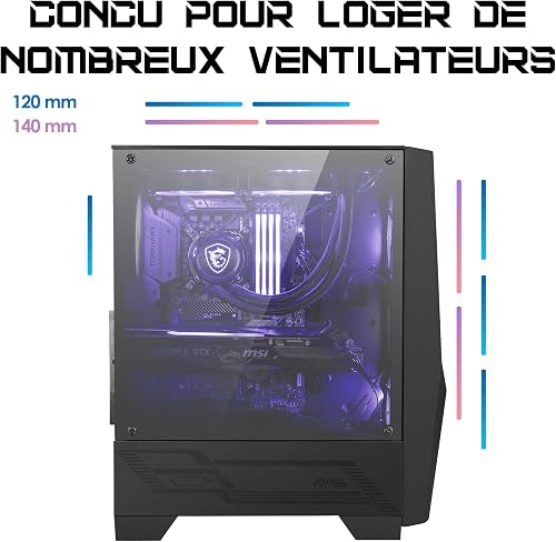 MSI MAG FORGE 100M Mid Tower Gaming Computer Case (Black, 2x 120mm RGB PWM Fan, 1x 120mm Fan, 1-6 RGB Hub, Tempered Glass, ATX, mATX, mini-ITX) - 2