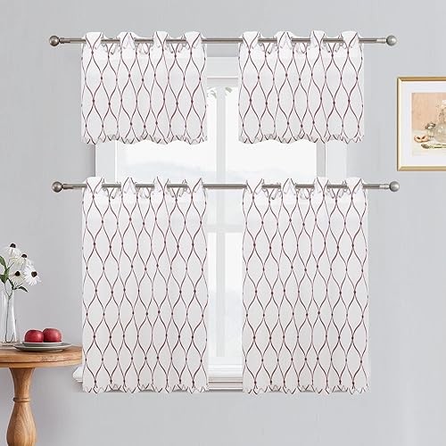 Miniatura 2 de July Joy Cortinas traslúcidas blancas de 36 pulgadas de largo, cortinas bordadas marroquíes con ojales bordados para sala de estar, dormitorio, 2