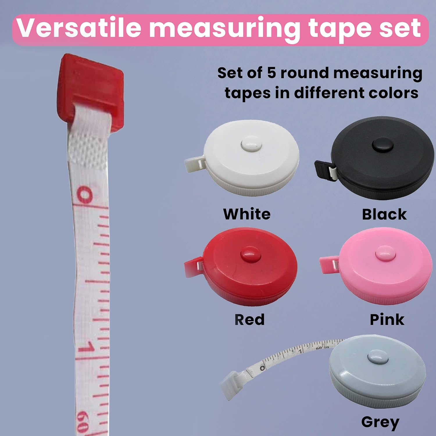 Gadgetime USA Measuring Tape Set (Pack of 5) - Measuring Tool for Waist & Body Measurement, Sewing, Tailor, Craft, DIY, Knitting, Fitness - Retractable, Soft & Flexible