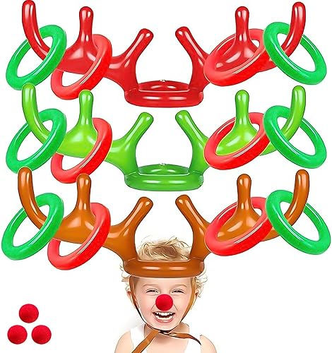 18 Pcs 3 Set Inflatable Reindeer Antler Ring Toss Christmas Party Games Kids Family Toys Stock Stuffer Christmas Activities Decorations Carnival