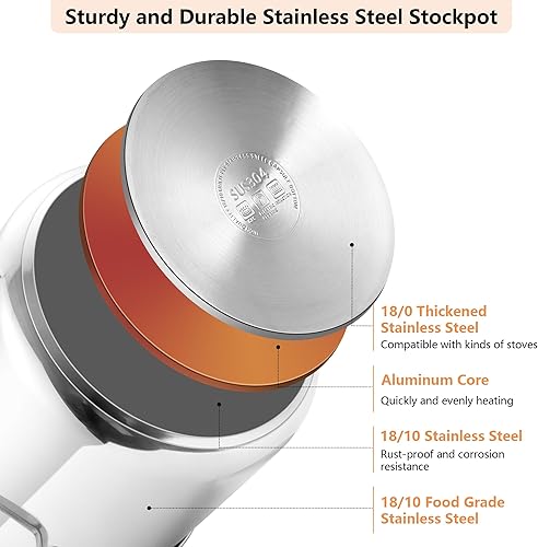 Miniatura 3 de Homikit Olla grande de 12 cuartos de galón, olla de sopa de pollo de acero inoxidable 1810 con tapa, olla resistente para cocinar al vapor y guisar,