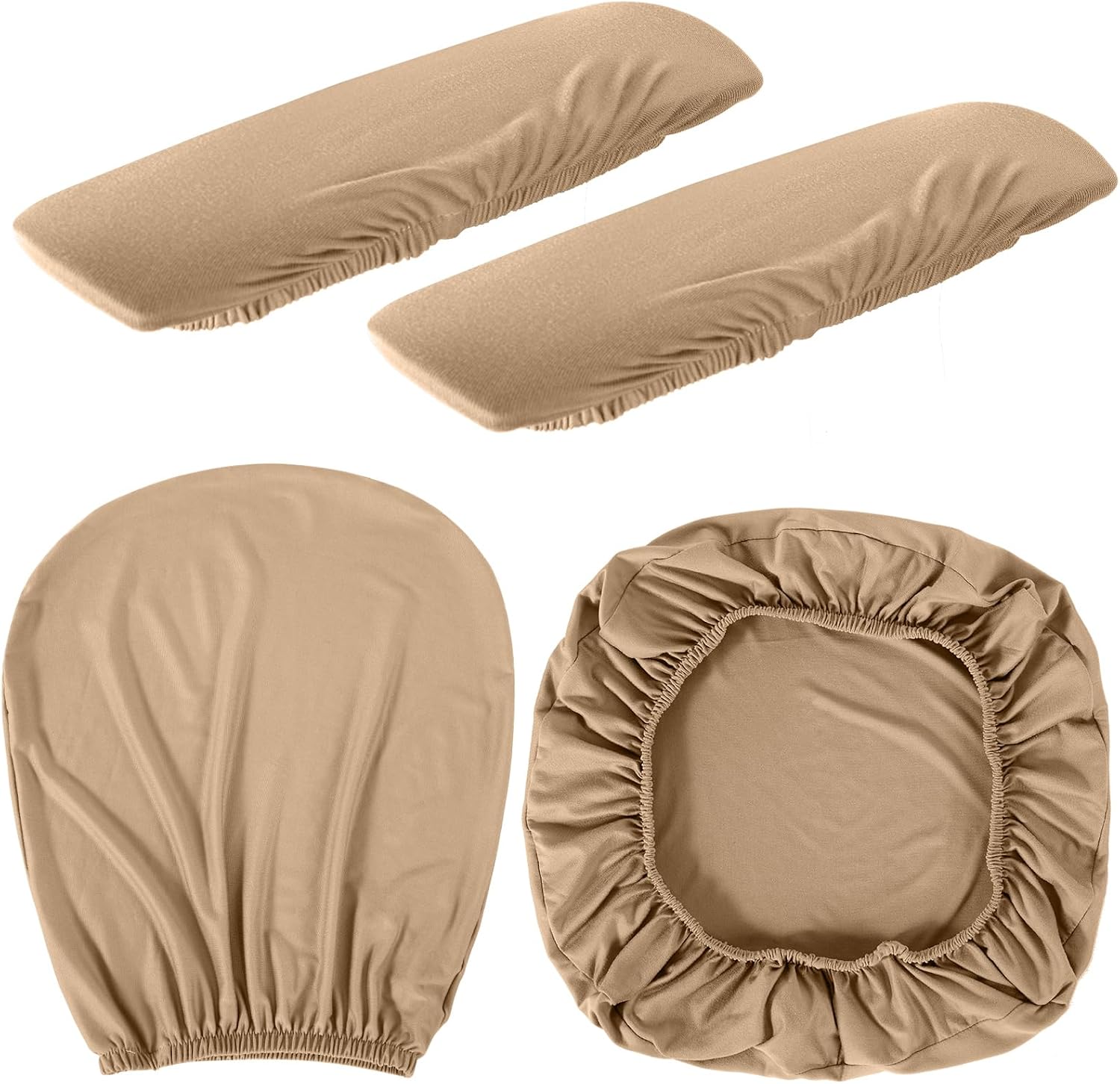 Tallew 4 Pcs Office Chair Covers Set Computer Universal Protective Stretchable Chair Seat Covers Desk Armrest Cover Slipcovers Pads Office Cushion Backrest for Rotating(Regular,Camel)