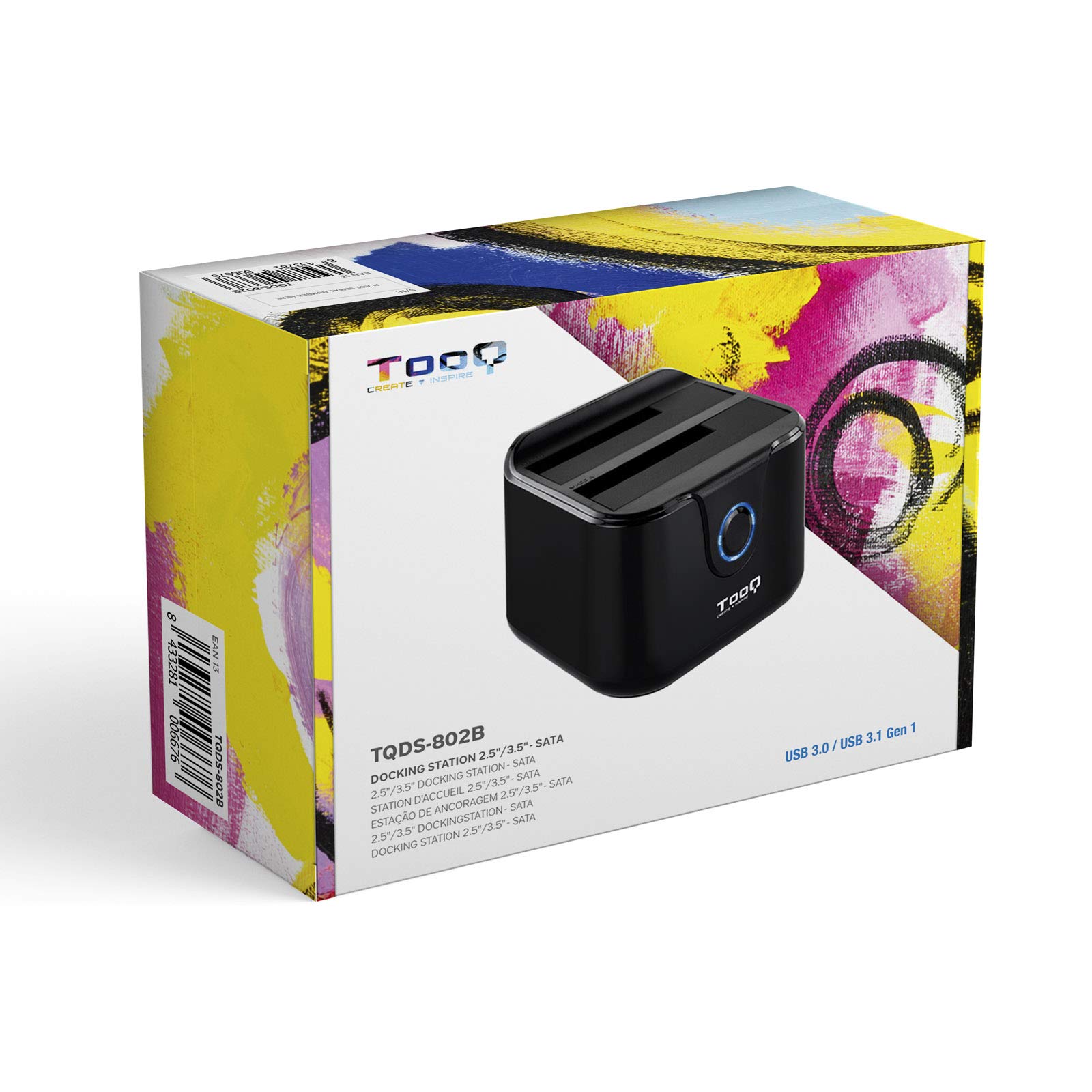 TooQ TQDS-802B - stacja dokująca z podwójną kieszenią SATA na napędy 2,5 i 3,5 cala, USB 3.0 i USB 2.0-HOST, funkcja Offline CLONE, kolor czarny