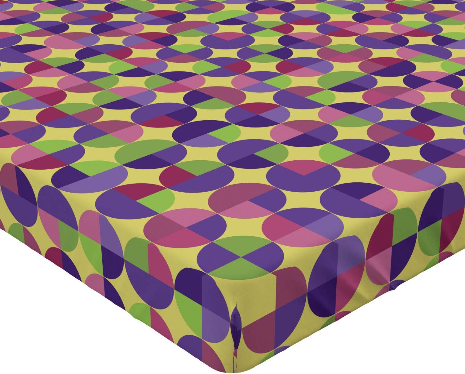 Ambesonne Geometrical Fitted Sheet, Circles Pattern with Colorful Sphere Motifs Rounded Shapes, Bed Cover with All-Round Elastic Deep Pocket for Comfort, Queen Size, Pale Fuchsia Lime Green Quartz