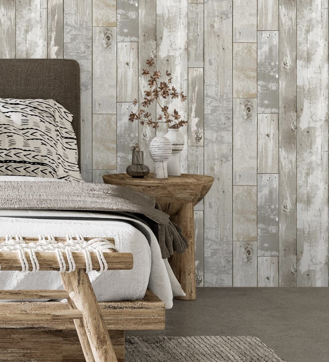 Papier peint vinyle GAULAN planche de bois style tropical pour salon et cuisine 10m x 0,53m