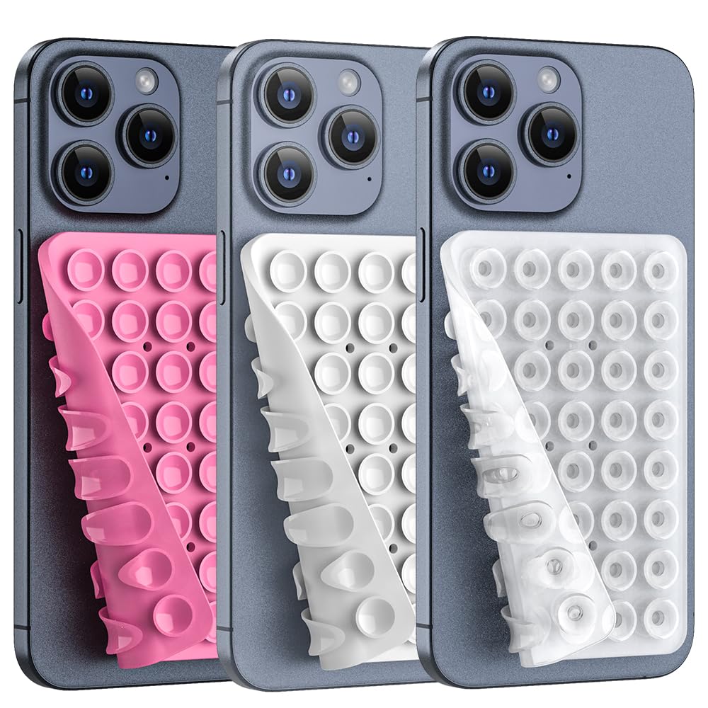 Double Sided Silicone Suction Phone Holder Mount, Silicon Accessory for iPhone and Android, Hands-Free Mirror Shower Phone Holder, TikTok Videos and Selfies (Combo A)