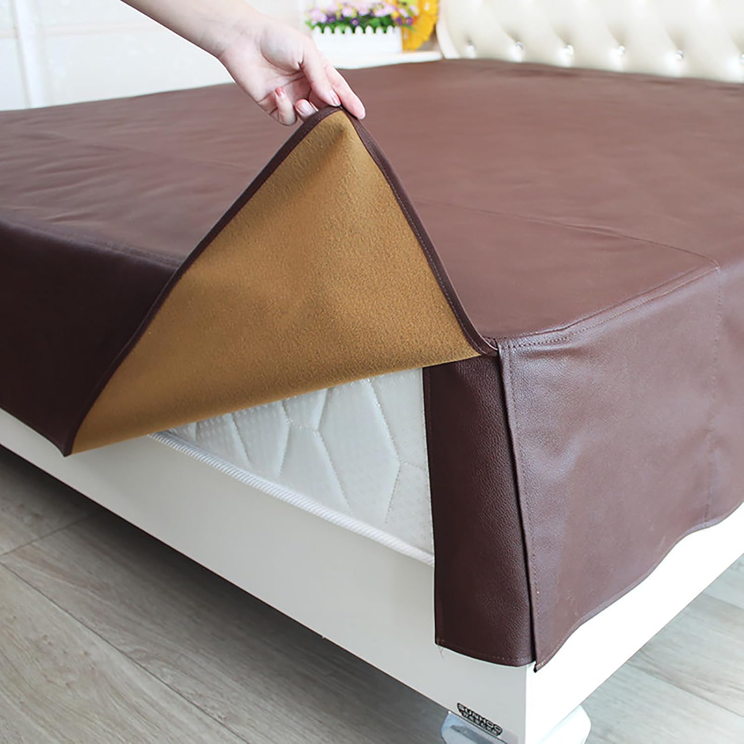 Leather Fitted Sheet, Bed Skirt Waterproof Mattress Protector Beauty Bed Fitted Sheet Dirt-Proof and Waterproof Bed Covers,D,70x190cm(28x75inch)