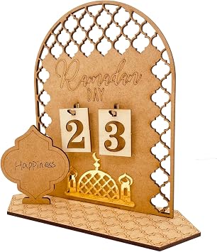 Ramadan Advent Calendar Eid Mubarak Wooden Countdown Calendars Tracker Date Gift for Arabic Muslim Islamic Holiday Table Home Decorations Ramadan CalendarsC