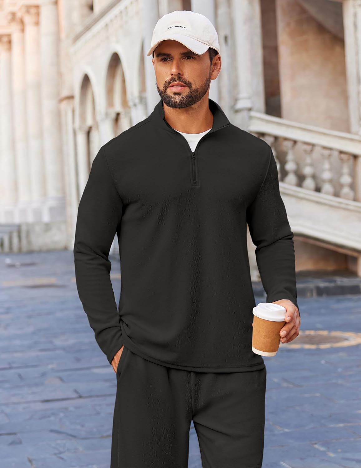 COOFANDY Men's 2 Piece Tracksuit Set Quarter Zip Sweatsuit Athletic Running Suit Sets Long Sleeve Casual Outfits