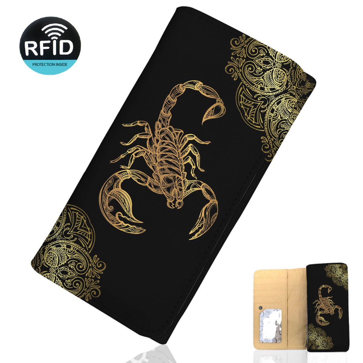 FreedomLook Scorpio Zodiac Astrology Long Wallet With RFID Protection Scorpion Lover Gift