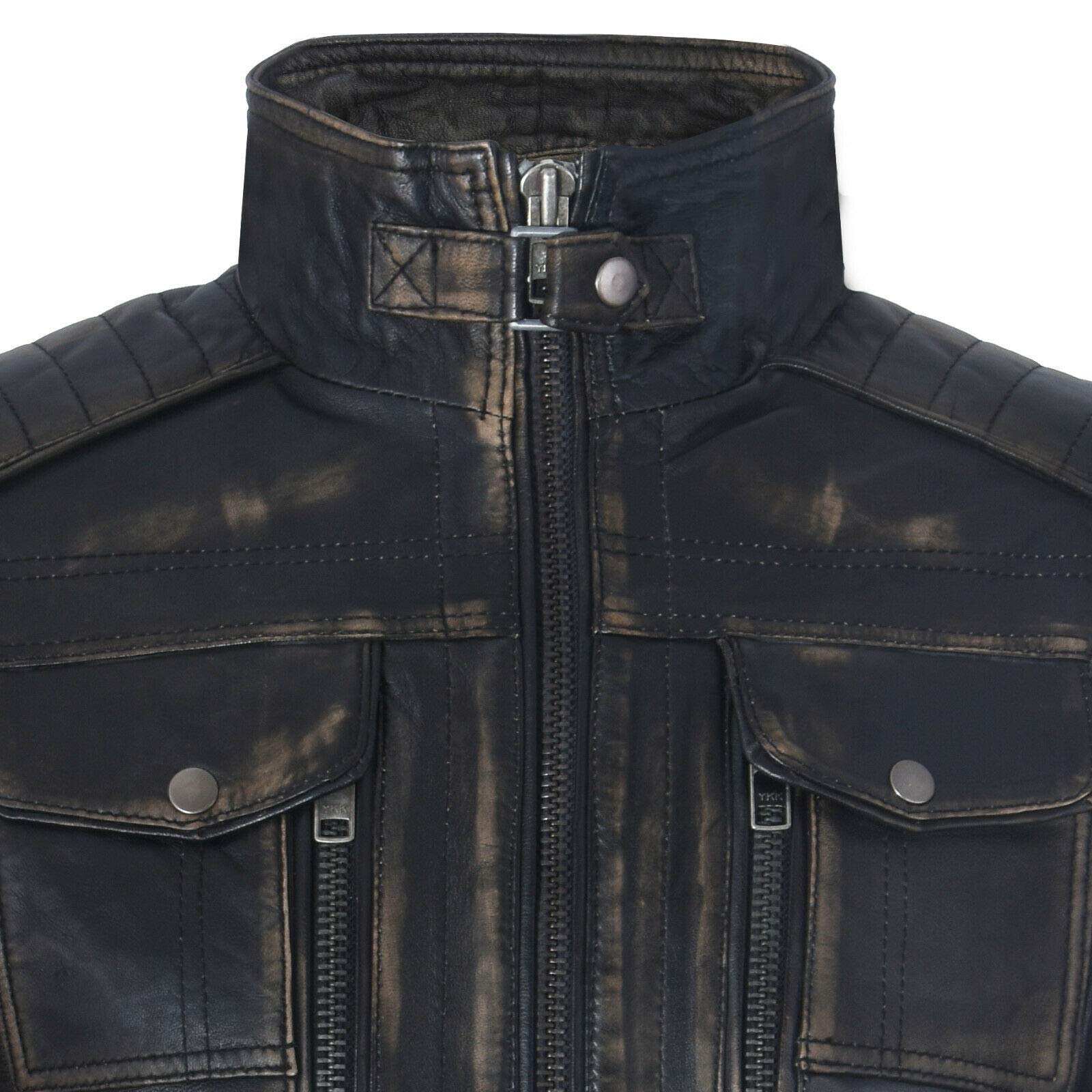 Hombres Corredor 100% Cuero Chaqueta Motera Motocicleta Apenada