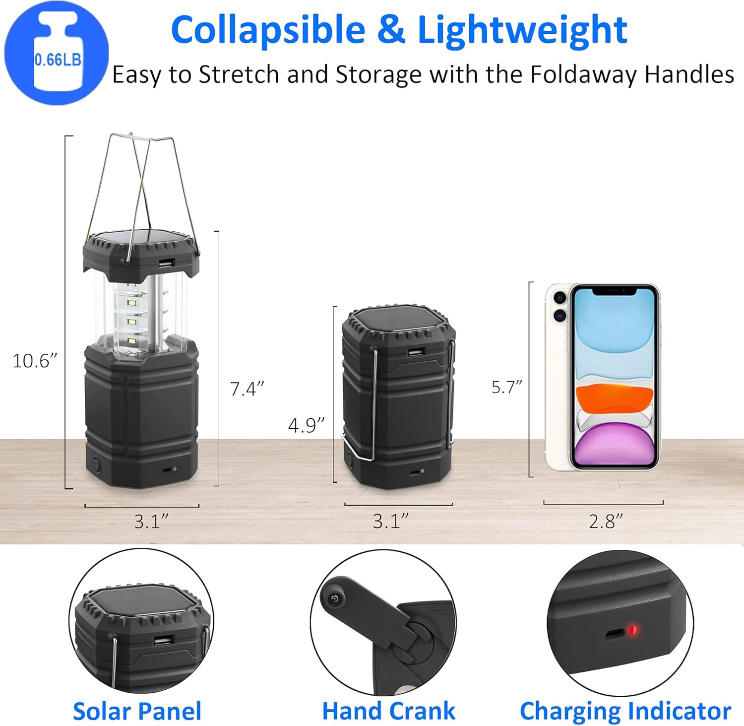 Hand Crank Camping Lantern Solar Powered, LED Rechargeable Lantern Flashlight with 3000mAH Power Bank, A Must Have Emergency Lantern Camp Light Collapsible for Hurricane, Survival, Power Outage,Tent - - 