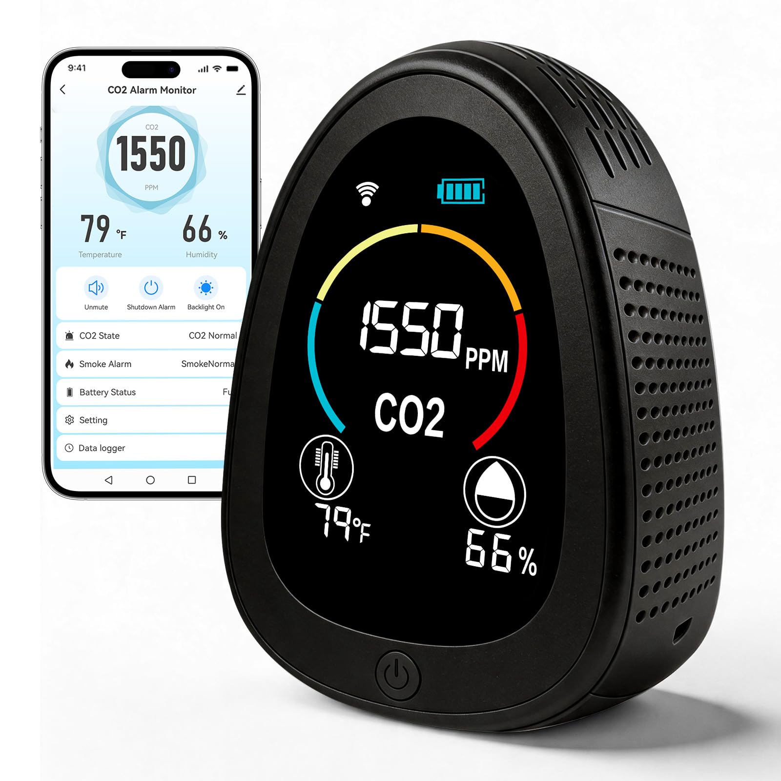 AIRNERGY Portable CO2 Monitor Indoor Air Quality Monitor for Home Office-picture-22