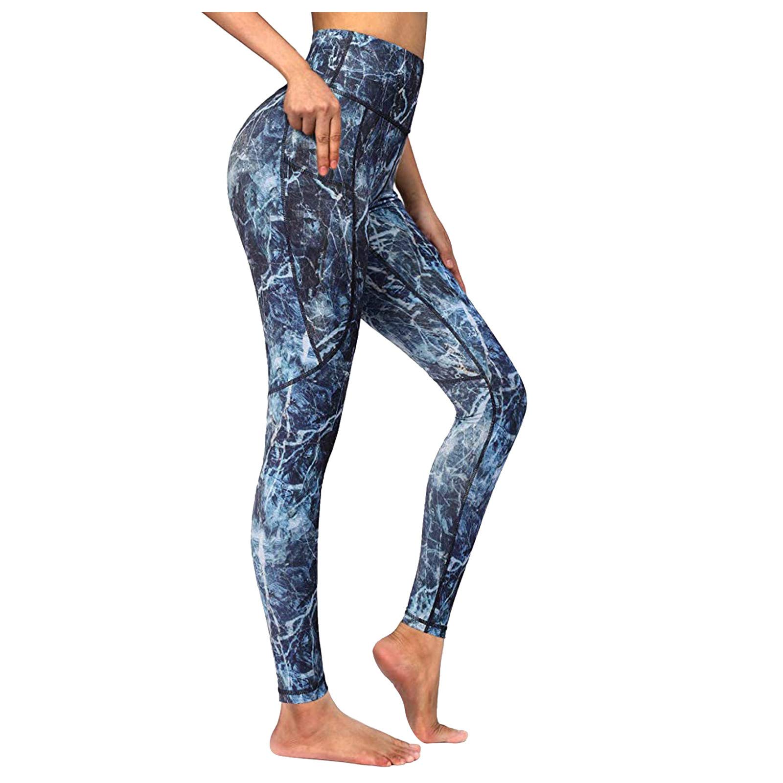 HZMM Camouflage Print Yoga Leggings for Women Athletic Yoga Running Sports Pants with Pockets Women's Plain Fitness Workout Tight Trousers