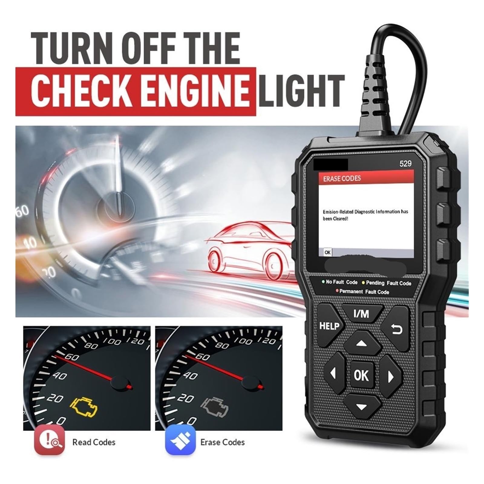 Escáner OBD2 CR529, Herramienta de diagnóstico automotriz, Lector códigos OBDII for Coche, Lectura Falla, escaneo, DIY Creader 529