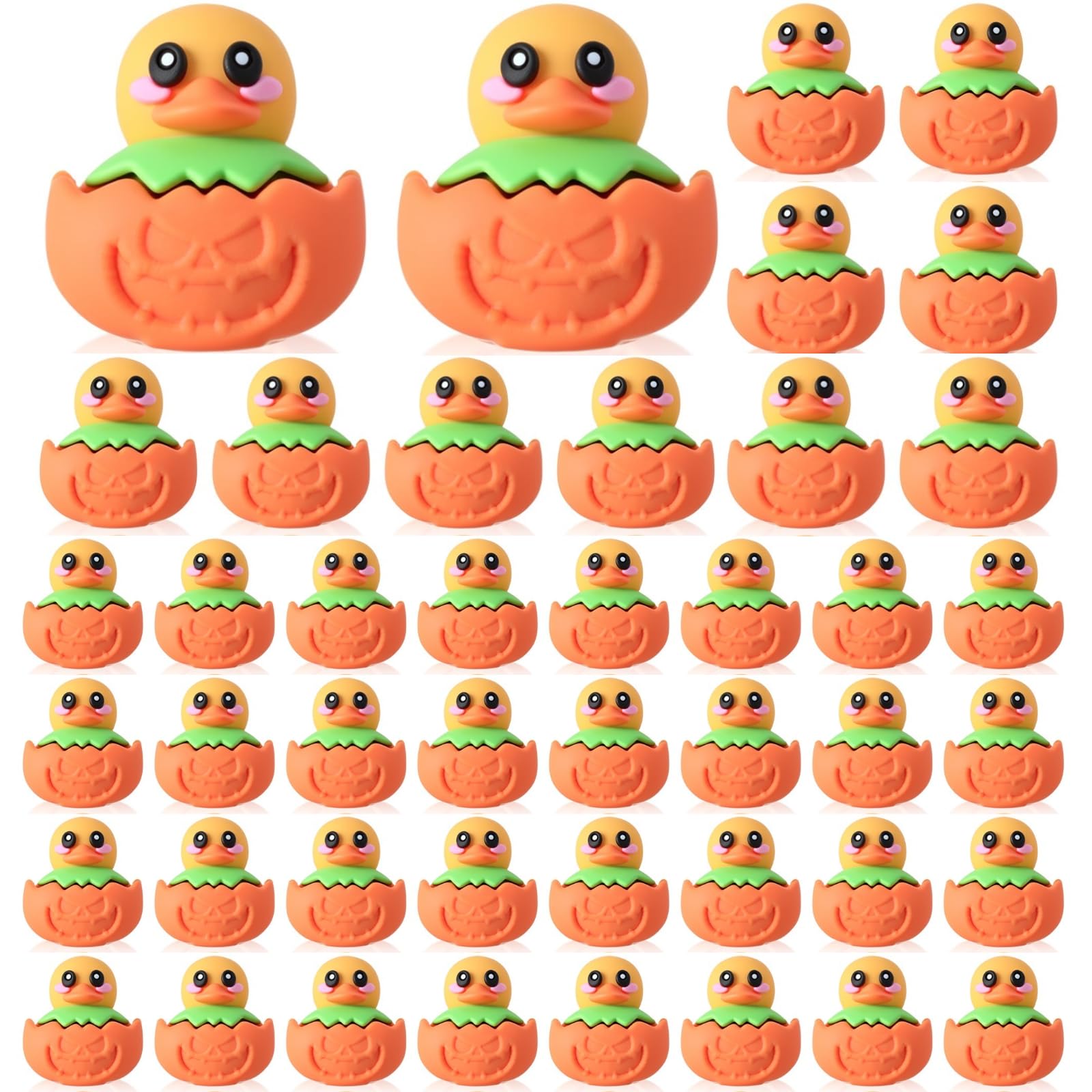 Wesiti 50 Pcs Mini Resin Pumpkin Duckies Figures - Fall Thanksgiving Tiny Pumpkin Duck Figurines Tabletop Decor for Cupcake Cake Hide and Seek Game, Thanksgiving Party Favors Gift Bag Gifts