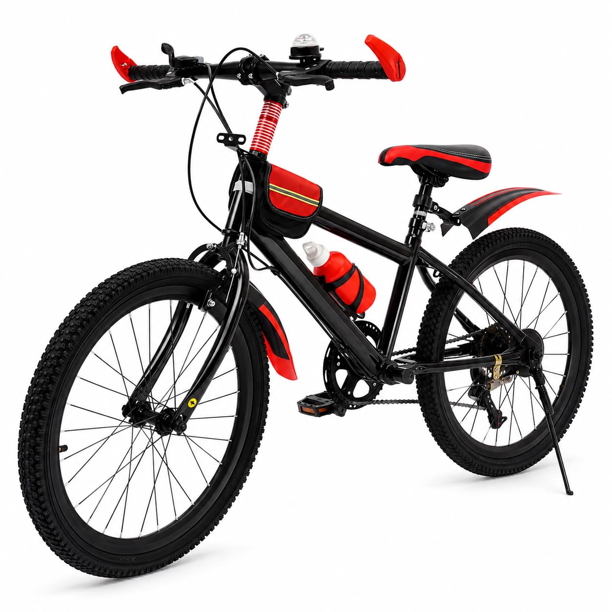Mountainbike Kinderfahrrad 20 Zoll mit 7 Gang Schaltung | Scheibenbremse Federgabel Schutzblech Und Kompassglocke für 6 Bis 13 Jahre